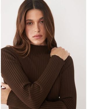 Threadbare High Neck Long Sleeve Knit Top - Brown