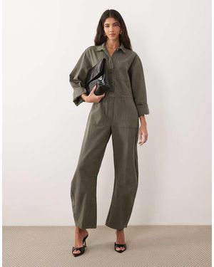 ASOS Denim Barrel Leg Boiler Suit - Natural