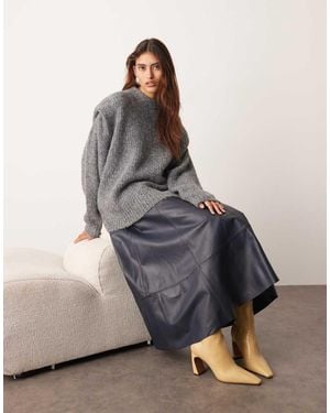 ARRANGE Rib Knitted Shoulder Pad Jumper - Grey