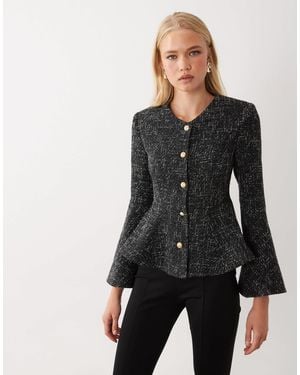 Miss Selfridge Cinched Peplum Blazer With Fluted Sleeves - Black