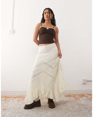 Reclaimed Vintage Asymmetric Hem Midi Skirt With Lace Trims - Natural
