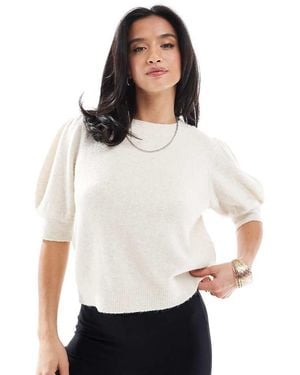 Vero Moda Knitted Puff Sleeve T-Shirt - White