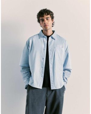 Pull&Bear Camicia A Righe A Maniche Lunghe Doppia - Blu