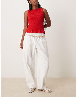 Abercrombie & Fitch Tie Waist Barrel Leg Pull On Trousers - Red