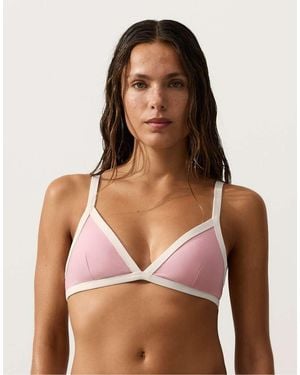 Oysho Contrast Trim Triangle Bikini Top - Brown