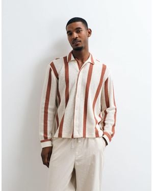 ASOS Relaxed Crochet Stripe Shirt With Placket Detail - Natural