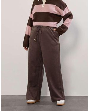 Yours Clothing Faux Suede Wide Leg Trousers - Brown