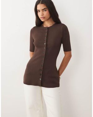 Pretty Lavish Lilah Knit Scoop Neck Longline Top - Brown