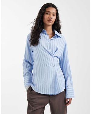 Glamorous Asymmetric Button Fitted Shirt - Blue