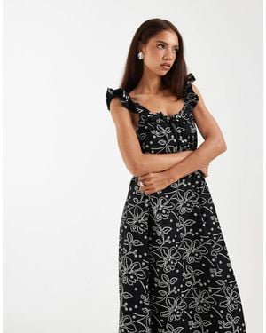 Vero Moda Ruffle Cami Strap Midi Dress - Black