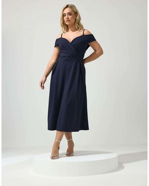 Yours Clothing Bardot Skater Dress - Blue