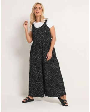 Yours Clothing Polka Dot Textured Jumpsuit - Black