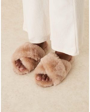 ASOS Zee Premium Sheepskin Crossover Mules - Natural