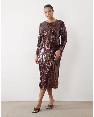 Vila Curve Long Sleeve Sequin Midi Dress - Red