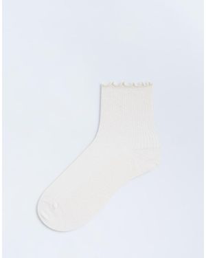 TOPSHOP Geribbelde Sokken Met Ruches - Wit