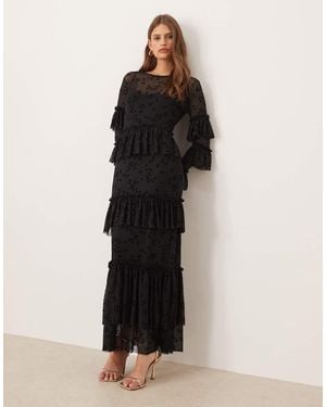 Never Fully Dressed Star Devore Ruffle Maxi Dress - Black