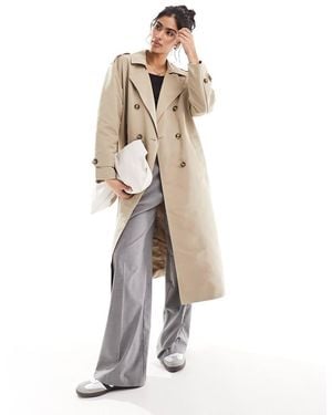 Vero Moda Gabardina Larga Color Piedra Con Cinturón De -Beis Neutro - Blanco