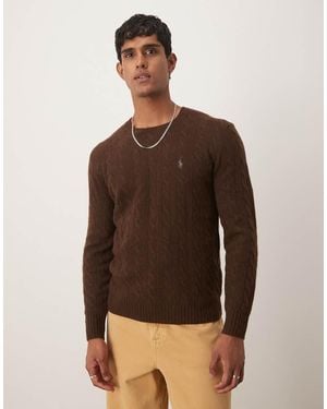 Polo Ralph Lauren Jersey Marrón Jaspeado Con Logo De Icono De Punto De Ochos De Lana De