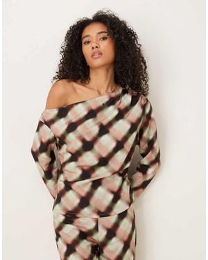 ASOS Soft Asymmetric Top Co-Ord With Ruched Detail - Natural