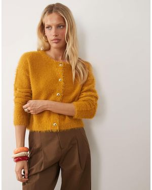 Brave Soul Fluffy Cardigan With Gold Buttons - Orange