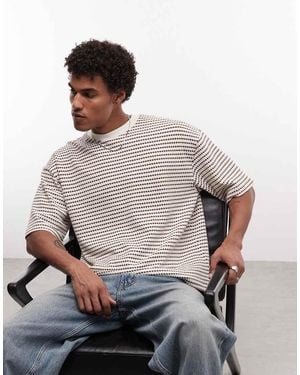 ASOS Oversized Recht T-Shirt Van Zware Stof Met Textuur En Strepen - Grijs