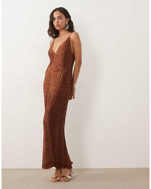 ASOS Panelled V Neck Cami Fringe Midi Dress - Brown