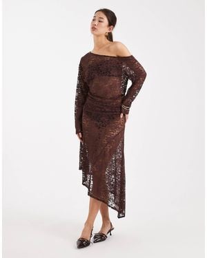 Collusion Off Shoulder Long Sleeve Top - Brown