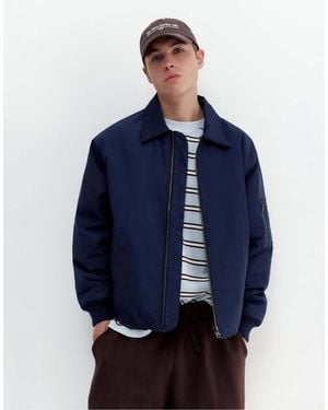 Pull&Bear Bomber Jacket With Shirt Collar - Blue
