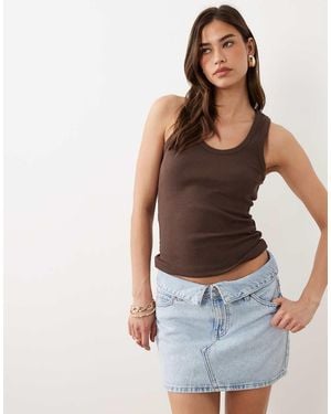 Mango Teen 100% Cotton Folded Waist Denim Mini Skirt - Blue