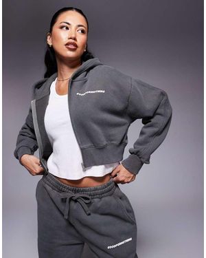 Good For Nothing Cropped Zip Through Hoodie - Grey