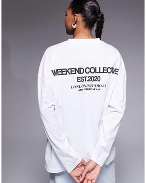ASOS Weekend Collective Icon Oversized Long Sleeve T-Shirt With Bold Font Back Graphic - Grey