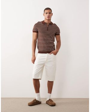 New Look Stripe 1/4 Zip Polo - Natural