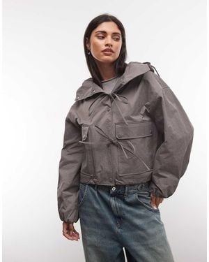Collusion Cropped Bow Tie Hooded Jacket - Grey