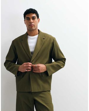 ASOS Ribbed Texture Boxy Suit Jacket - Green