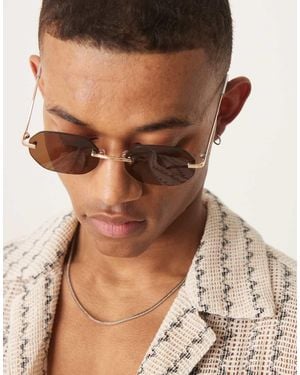ASOS Occhiali Da Sole Rotondi Senza Bordo Con Stanghette Dorate E Lenti Marroni - Marrone
