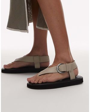 TOPSHOP Kam - sandales plates en cuir véritable à entredoigt - cassé - Marron