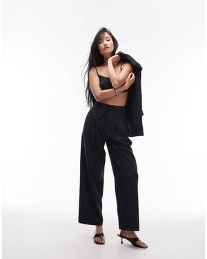 ASOS Pantalones Azul Marino De Pernera Ancha Con Raya Diplomática Y Pinzas De