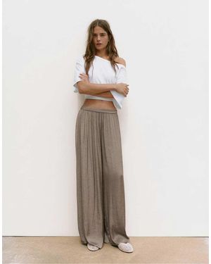 Pull&Bear Satin Wide-leg Trousers - Natural
