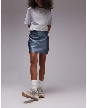 TOPSHOP Faux Leather Paneled Seam Pelmet Skirt - Blue