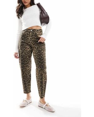 Threadbare Leopard Print Barrel Jeans - Brown