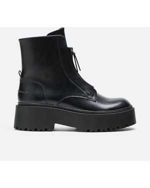 Stradivarius Chunky Zip Front Ankle Boots - Black