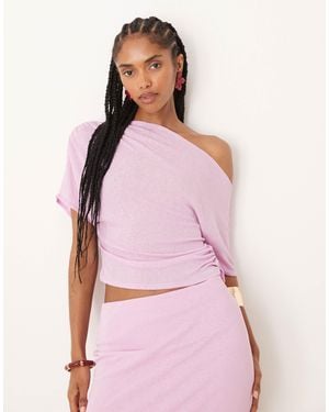 ASOS – mix & match – schulterfreies, gerafftes oberteil aus netzstoff - Pink