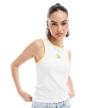 Pieces Racer Neck Vest Top With Embroiderd Lemon Graphic - White