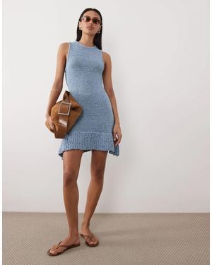 ASOS Tape Yarn Dress With Frill Hem - Blue