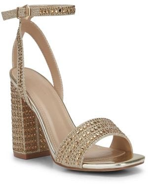 SEQWL Diamante Block Heel Sandals With Buckle Closure - Metallic