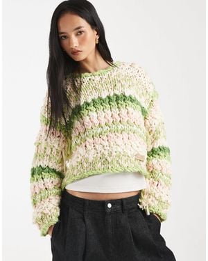 Kiwi & Co Pixie Contains Wool Hand Knitted Chunky Knit Fringe Sleeve Cropped Sweater - Natural