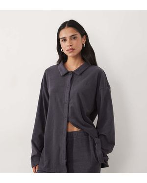 Kaiia Camisa De Estar Por Casa Extragrande De Manga Muy Suave En Raya Azul Marino Y Negra-Multi