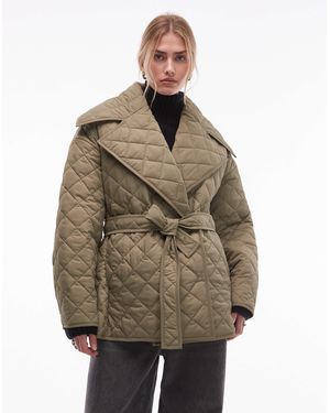 & Other Stories Quilted Belted Long Line Jacket - Natural