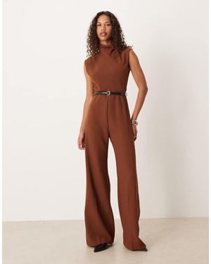 Mango Sleeveless Belted Jumpsuit - Brown