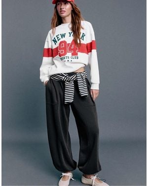 Stradivarius Cotton Blend Placement Print Regular Sweatshirt - Grey